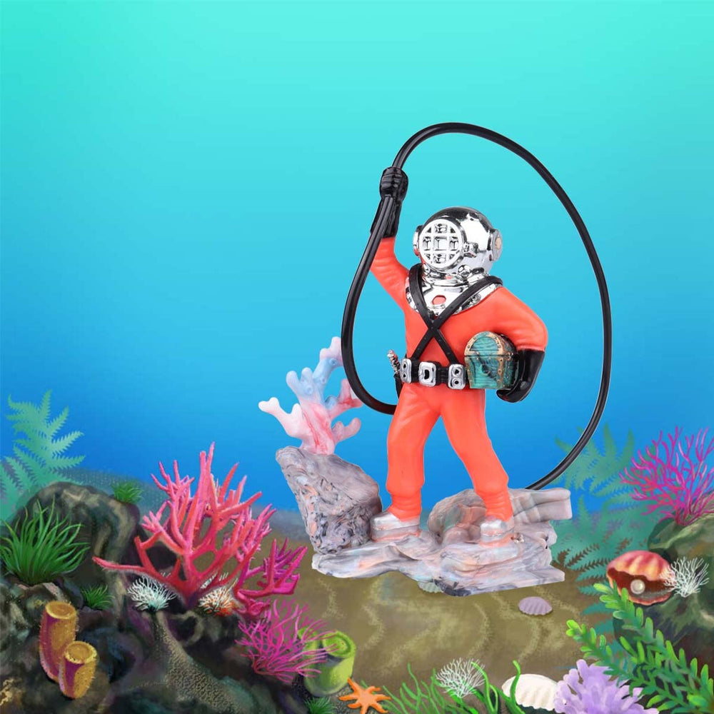 Wolfride red scuba diver promotes lively ambiance in freshwater or marine tanks.
