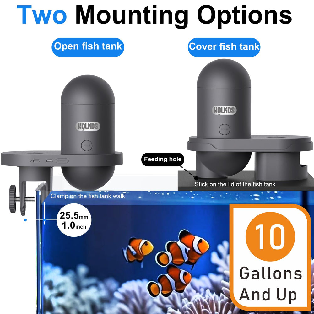 Wolmds Automatic Fish Feeder side panel close-up reveals moisture-proof seal.