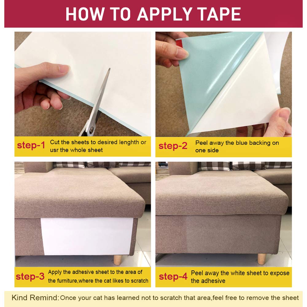 WoLover Cat Scratcher Deterrent Tape clear adhesive remains unobtrusive.