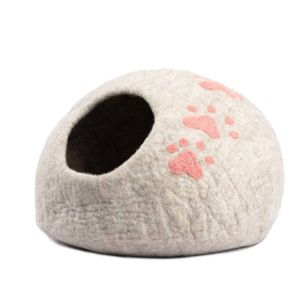 Woolygon cat cave bed inside view shows warm merino wool comfort.