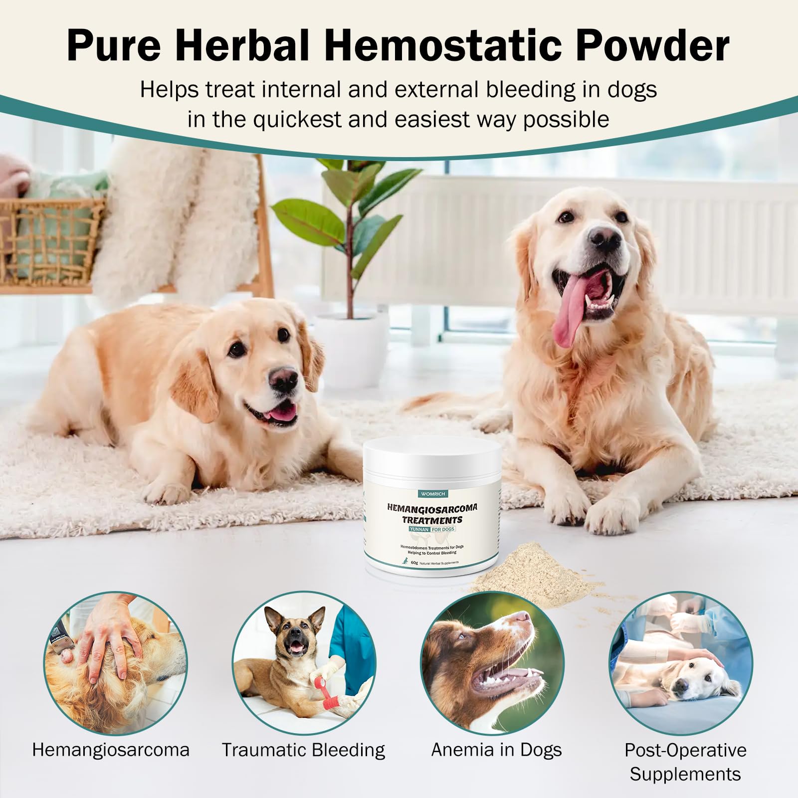 WOMRICH dog digestive soothing powder calms gut lining after ulcers when mixed.