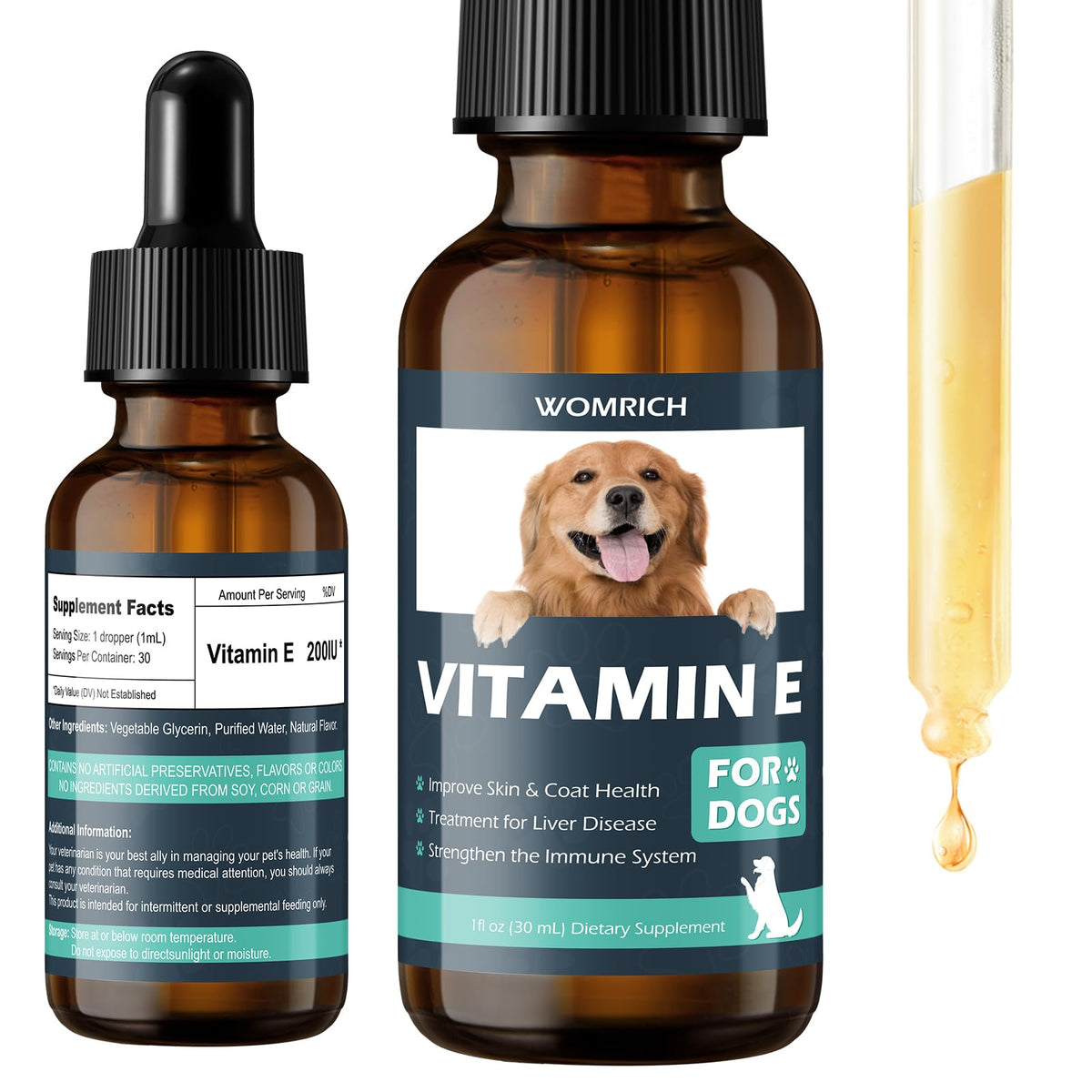 WOMRICH Vitamin E for Dogs coat shine visual promoting glossy fur