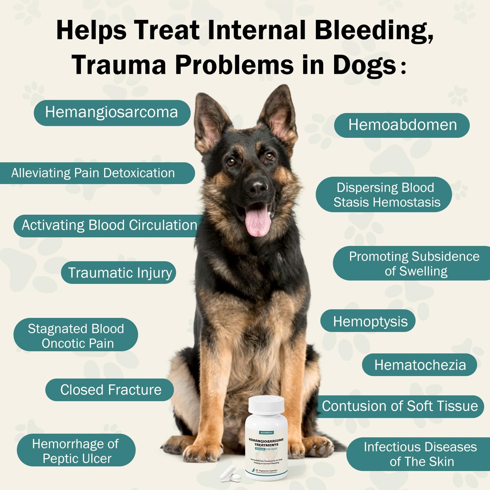 WOMRICH yunan-sanqi-capsules-dogs-pack packaged capsules for canine bleeding relief