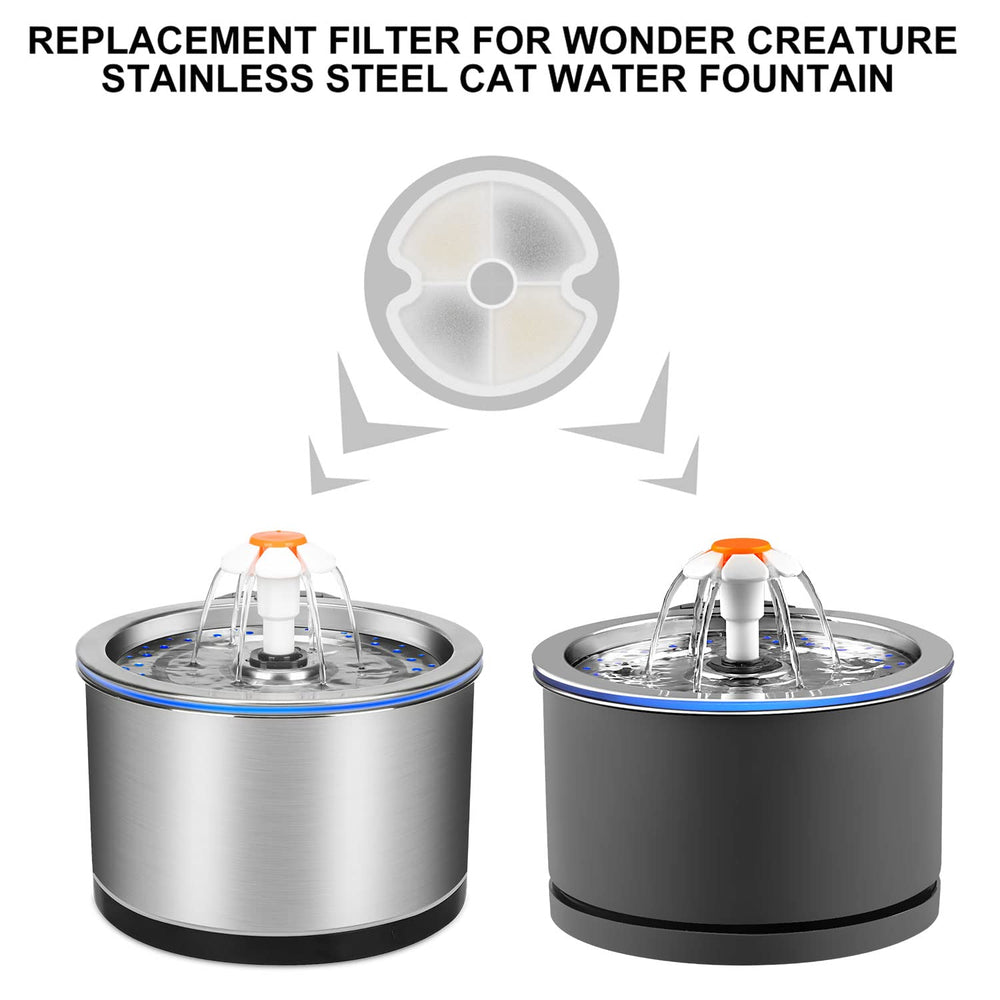Wonder Creature cat fountain filter compatibility with 2L/67oz fountains for clean hydration.