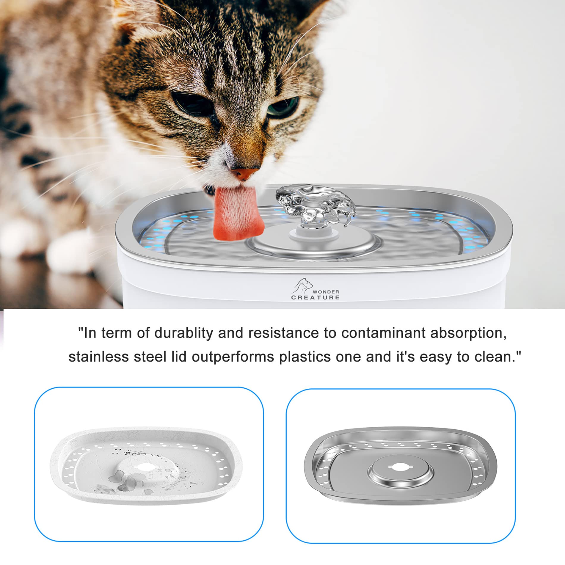 Wonder Creature filtration system uses charcoal and foam filters to reduce debris.