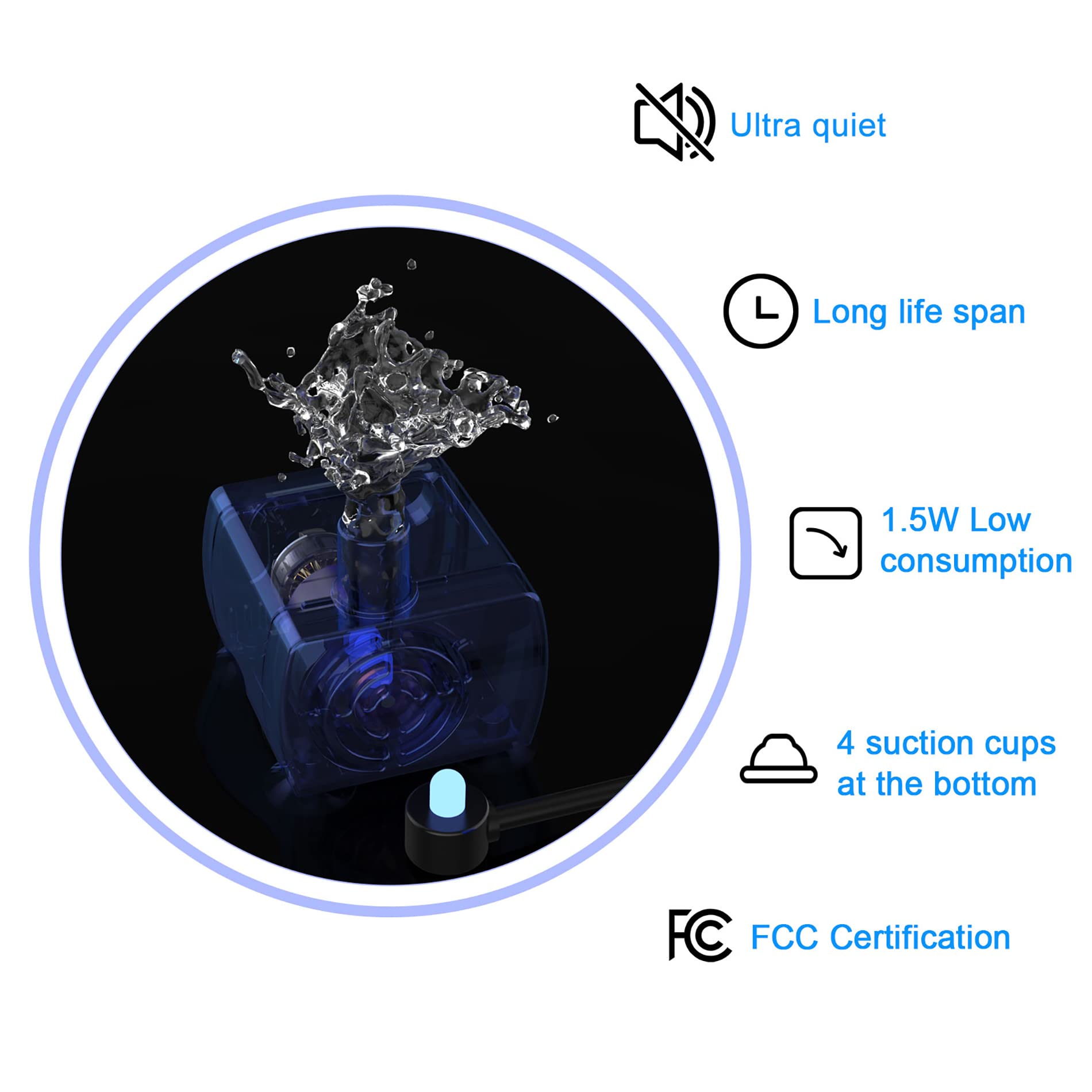 Wonder Creature fountain LED window provides water level visibility during day and night.