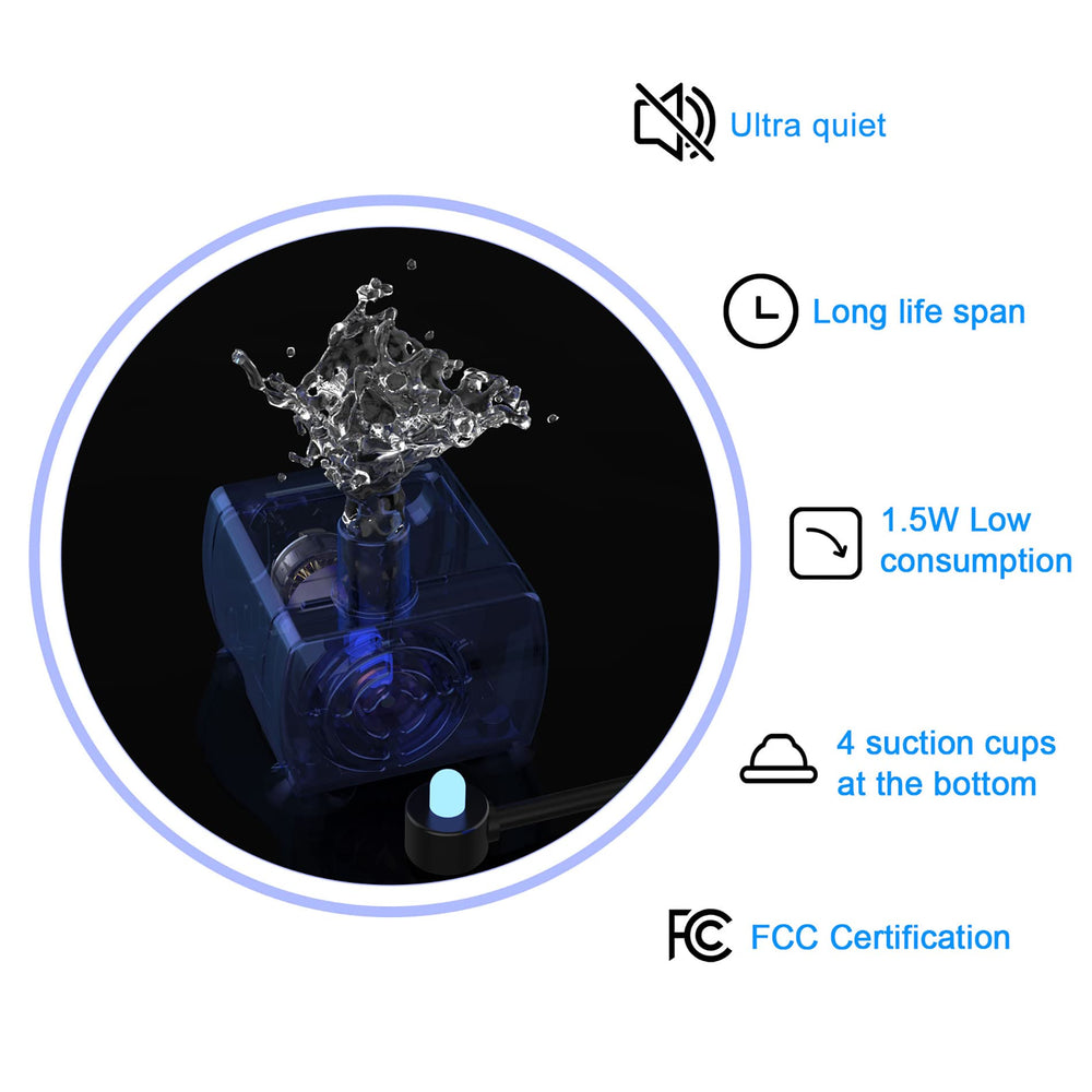 Wonder Creature fountain LED window provides water level visibility during day and night.
