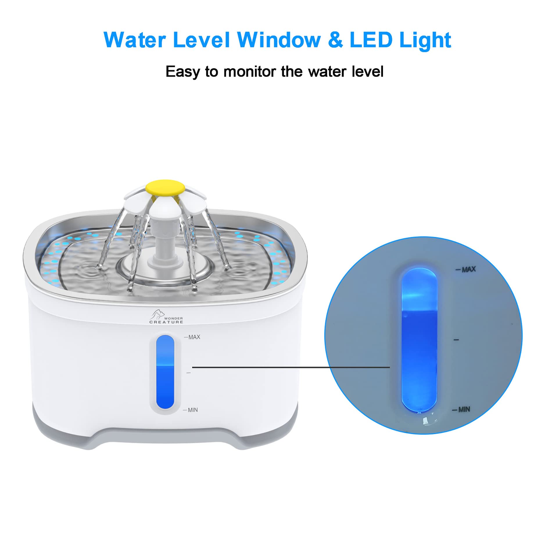 Wonder Creature cat fountain pump operates quietly, keeping household noise low.