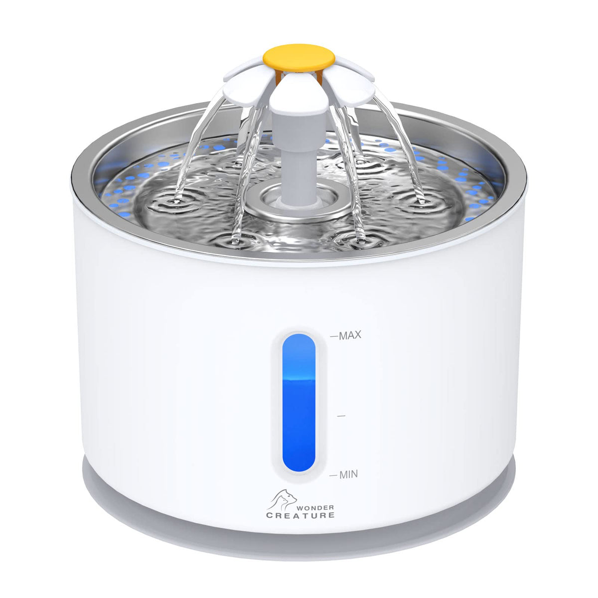 Wonder Creature cat fountain stainless lid assembly demonstrates durable, easy-to-clean design.