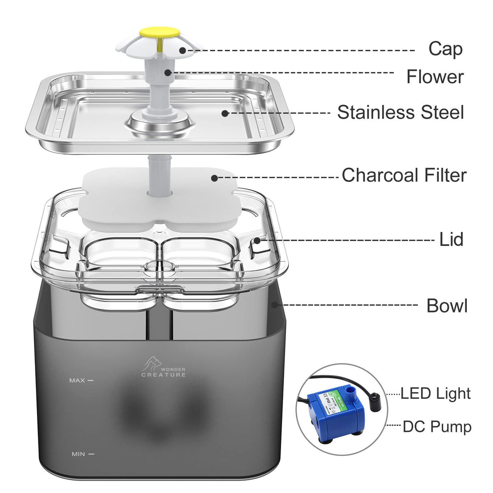 Wonder Creature Crystal Cat Water Fountain easy disassemble for quick cleaning and maintenance.
