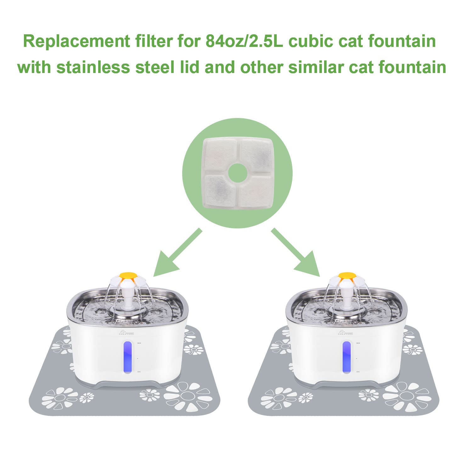 Wonder Creature eight replacement filters keep water fresh for your cat.