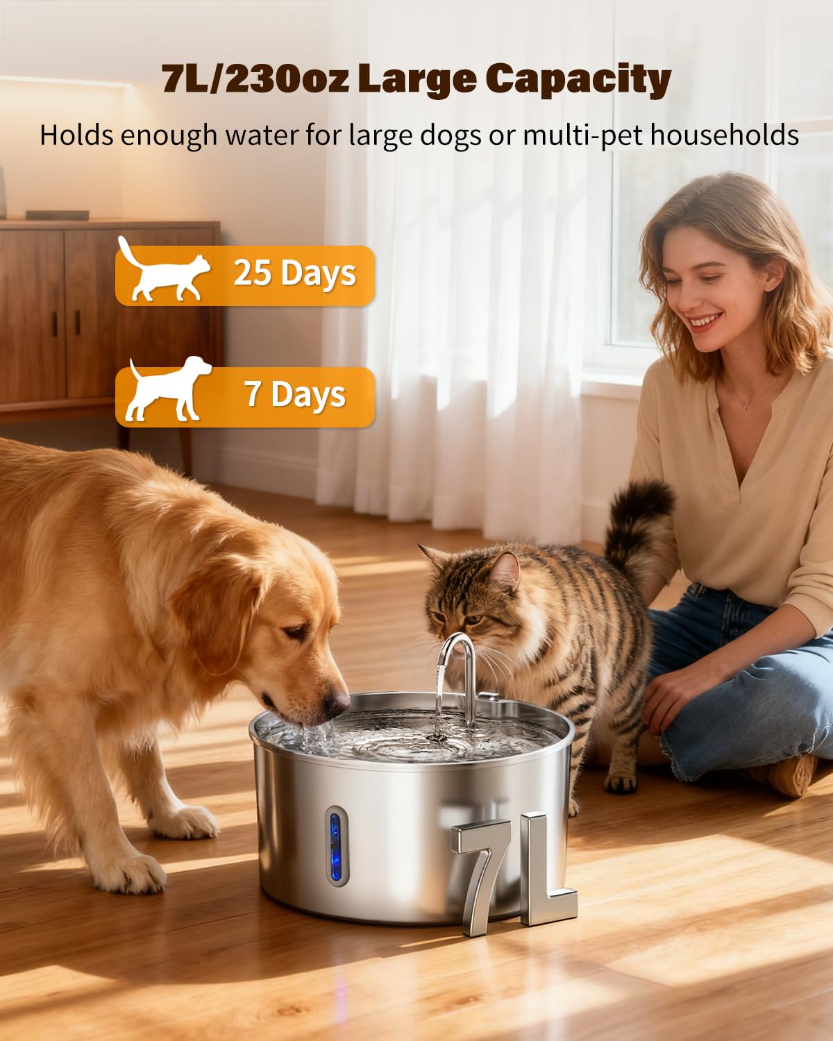 Wonder Creature stainless steel dog water bowl emphasizes rust resistance and easy cleaning.