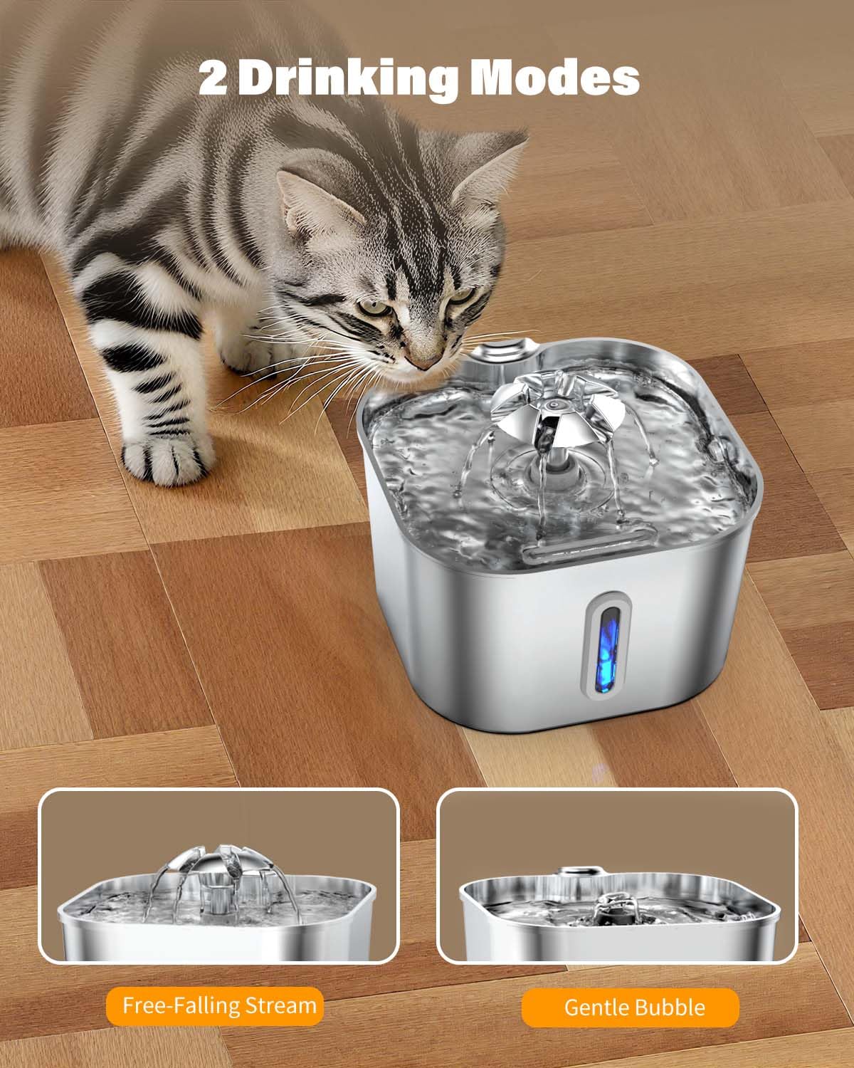 Wonder Creature stainless steel water fountain filtration system highlights clean sipping.