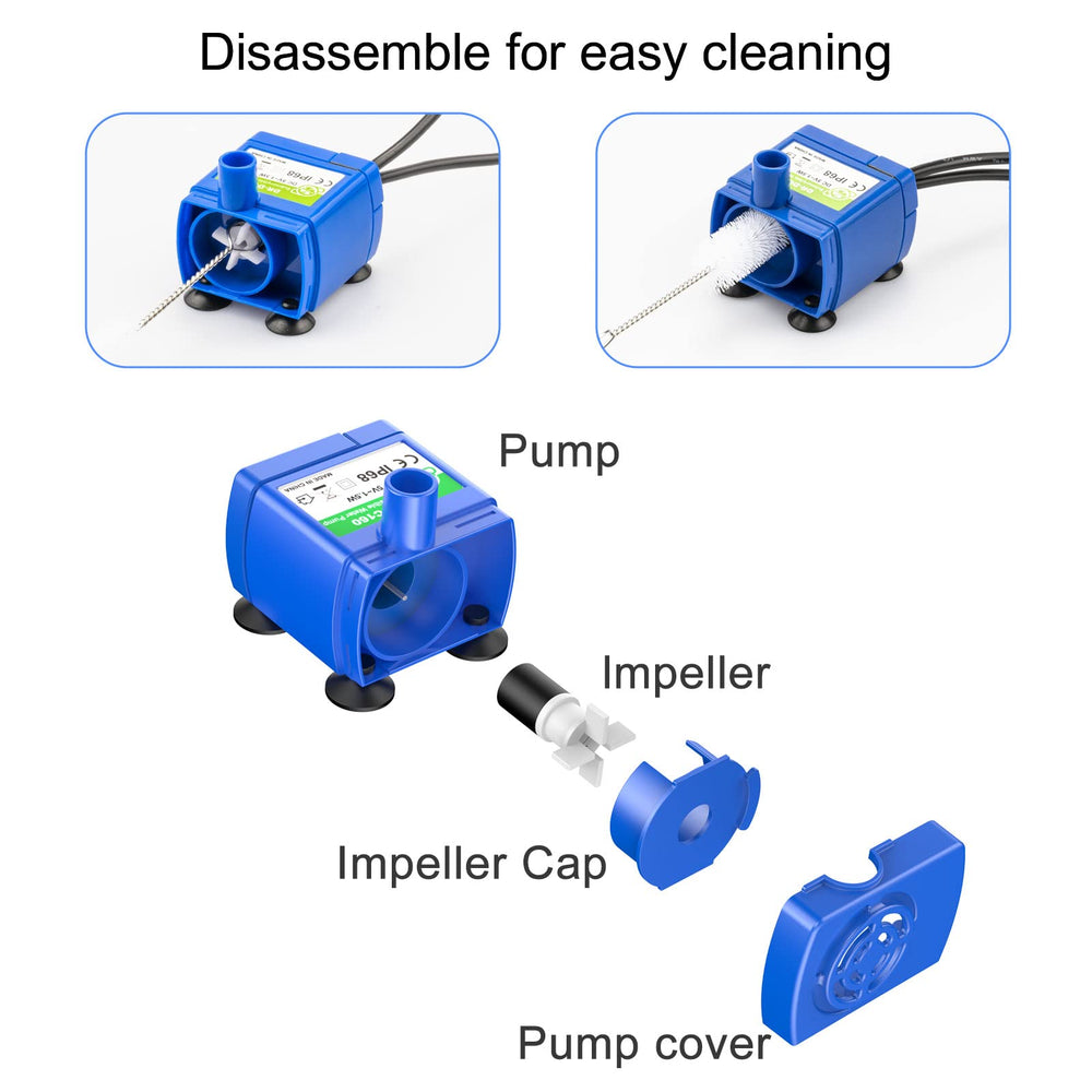 Wonder Creature pump with four suction cups stabilizes fountain setup