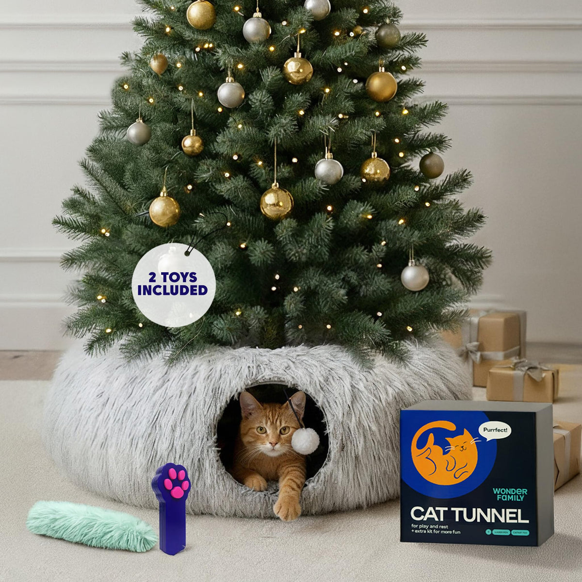 Wonder Family Cat Donut Tunnel Bed circle 90cm provides a roomy nap hideaway for indoor cats.