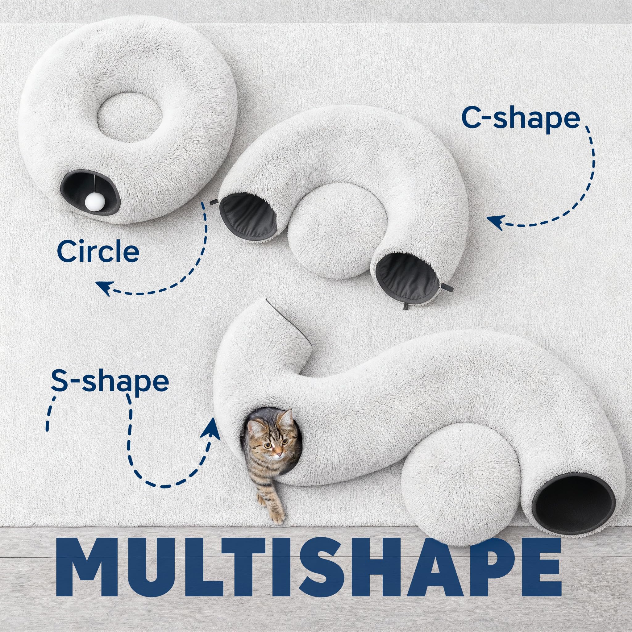 Wonder Family Cat Donut Tunnel Bed shape shift design converts to tunnel and cave for explorations.