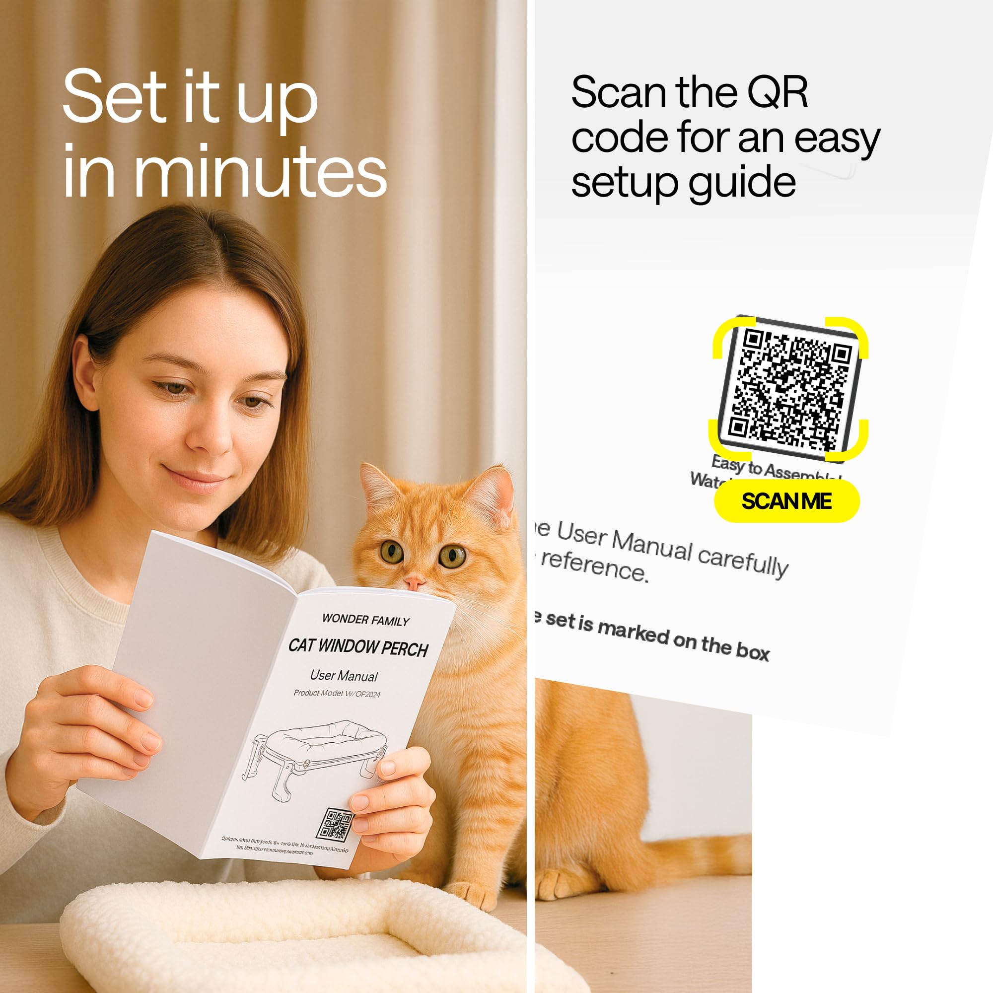 WONDER FAMILY Cat Window Perch indoor lounge for cats near sunlight.