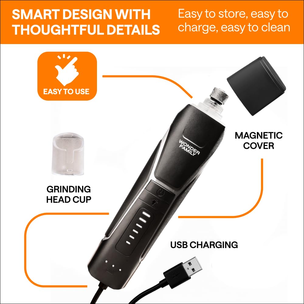 Wonder Family dog nail grinder long-lasting 2000mAh battery supports travel grooming.