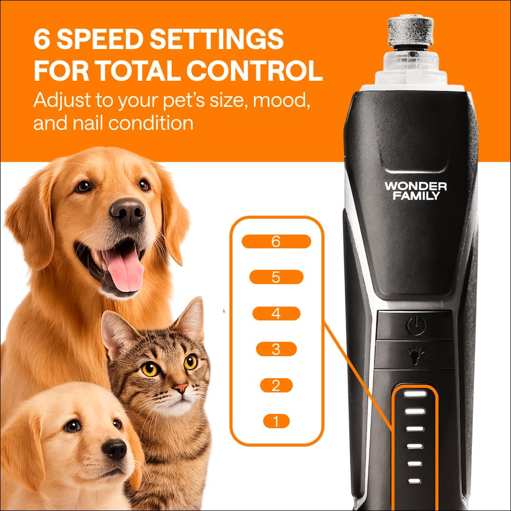 Wonder Family dog nail grinder 360° LED light for precise trimming in any angle.