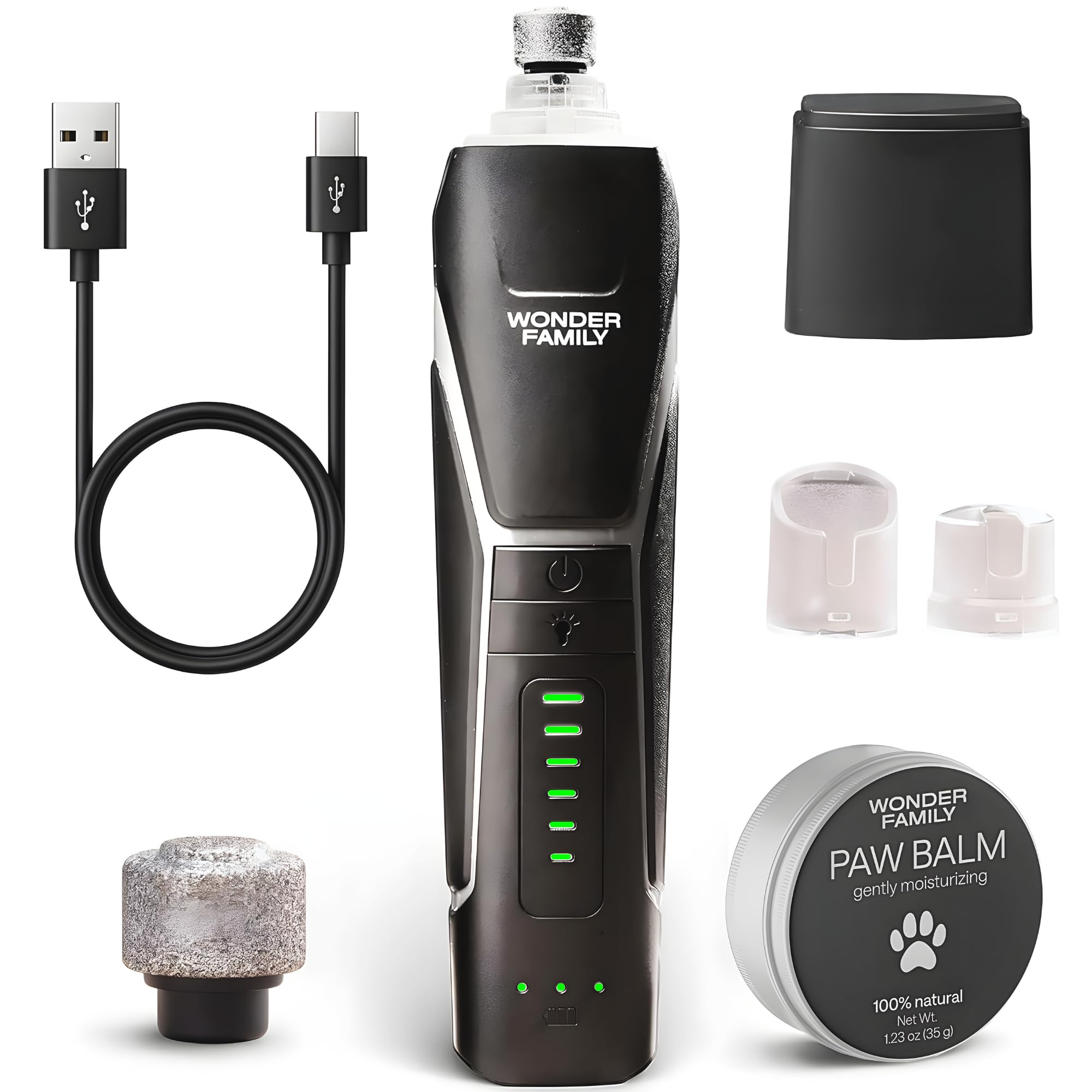 Wonder Family dog nail grinder with 6-speed quiet operation for stress-free at-home grooming.