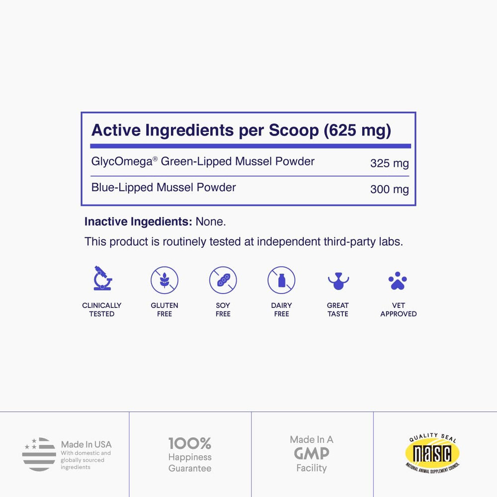 Wonder Paws blue-lipped mussels powder for dogs aiding joint comfort and mobility