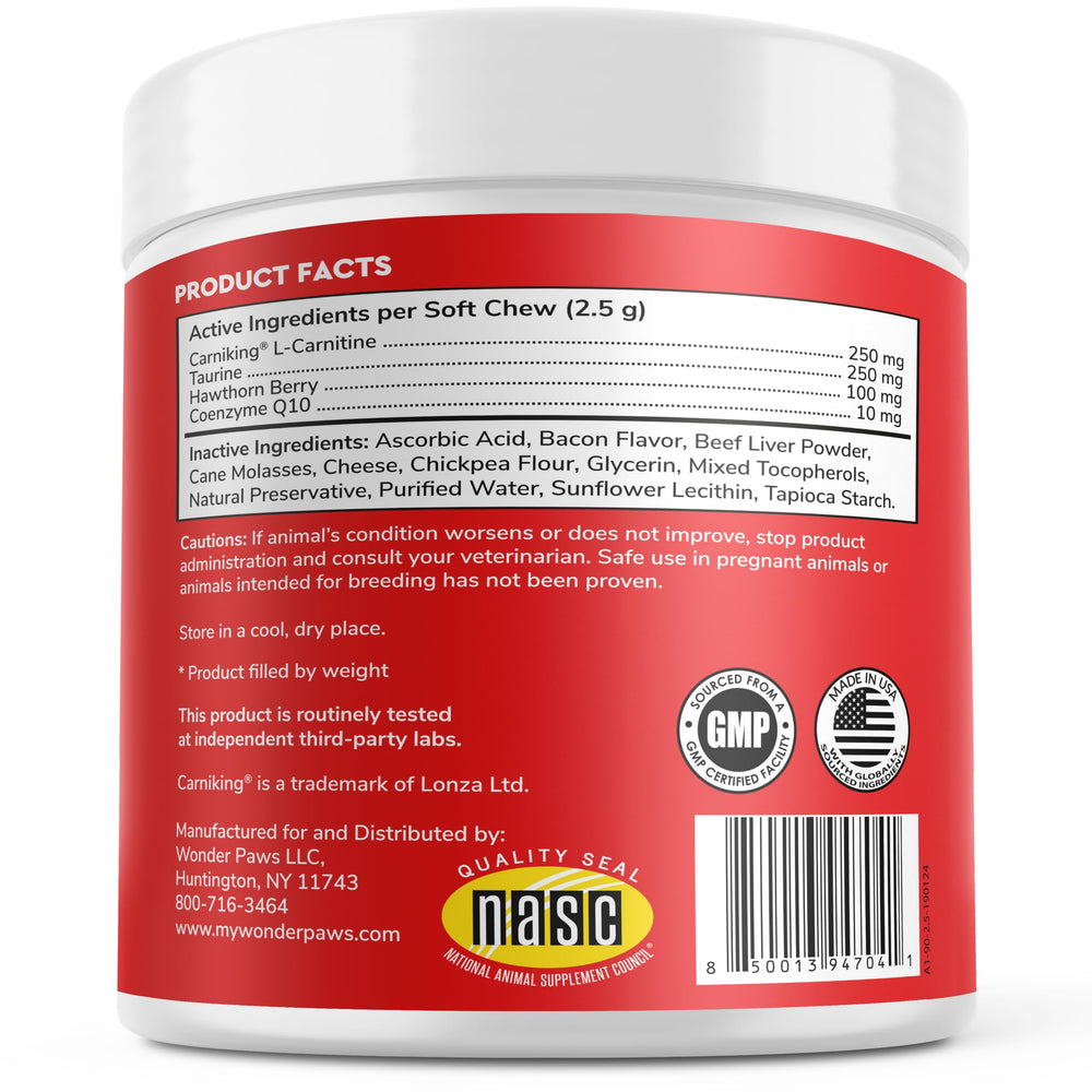 Wonder Paws Cardio Chews soft chews closeup with bacon flavor for energy