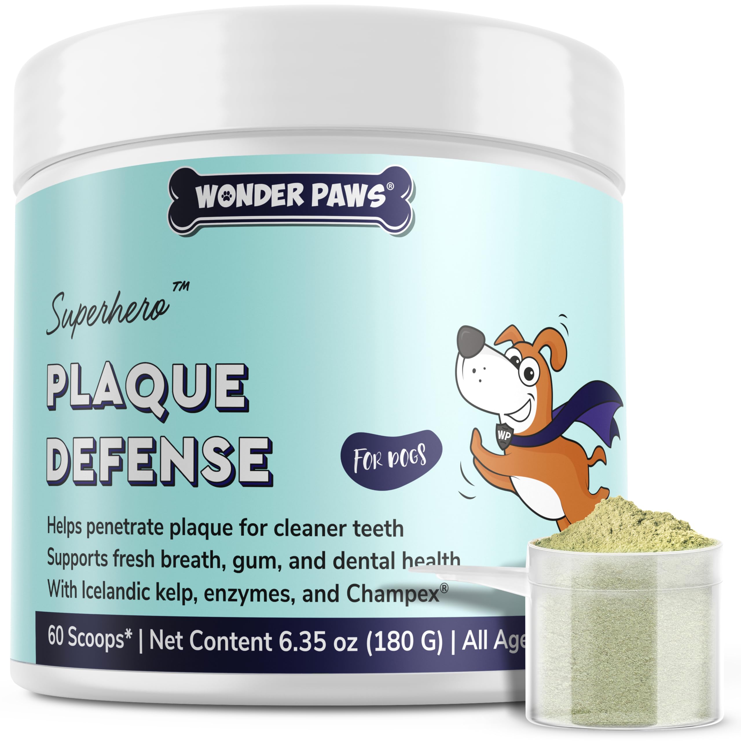 Wonder Paws Dental Powder packaging highlights NASC-certified canine dental care solution