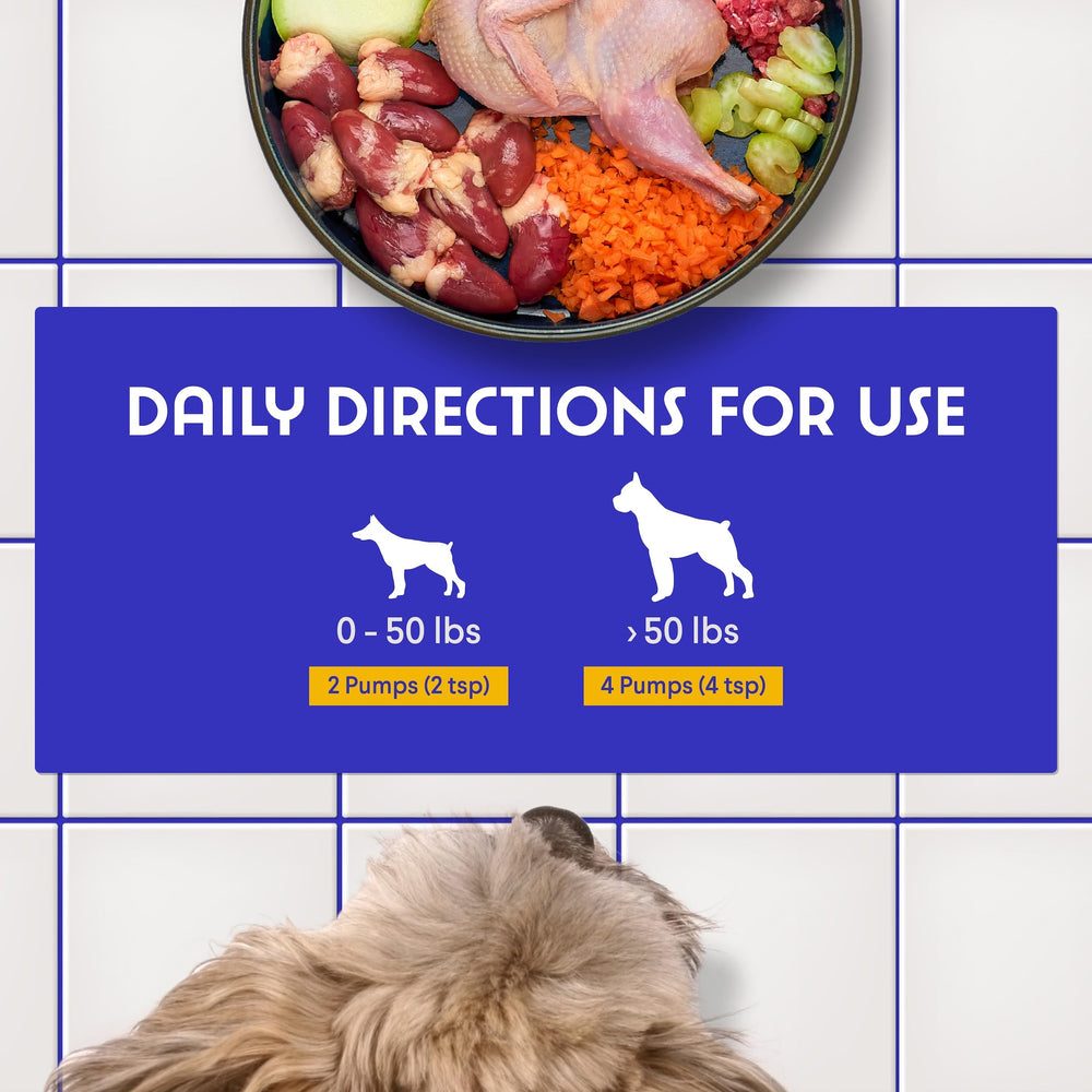 Wonder Paws dog enjoys drops mixed with food for easy daily use.