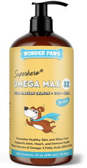 Wonder Paws Fish Oil bottle highlights omega-rich formula for dogs' skin and coat support