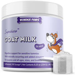 Wonder Paws goat milk powder in a dog bowl for digestion
