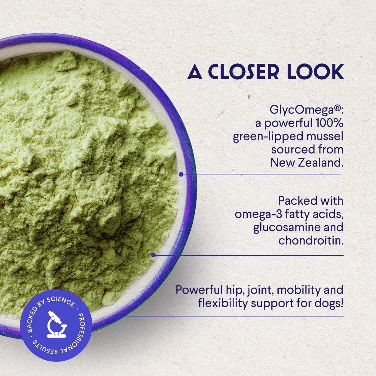 Wonder Paws green-lipped mussels powder sprinkled on dog meals for easy daily use