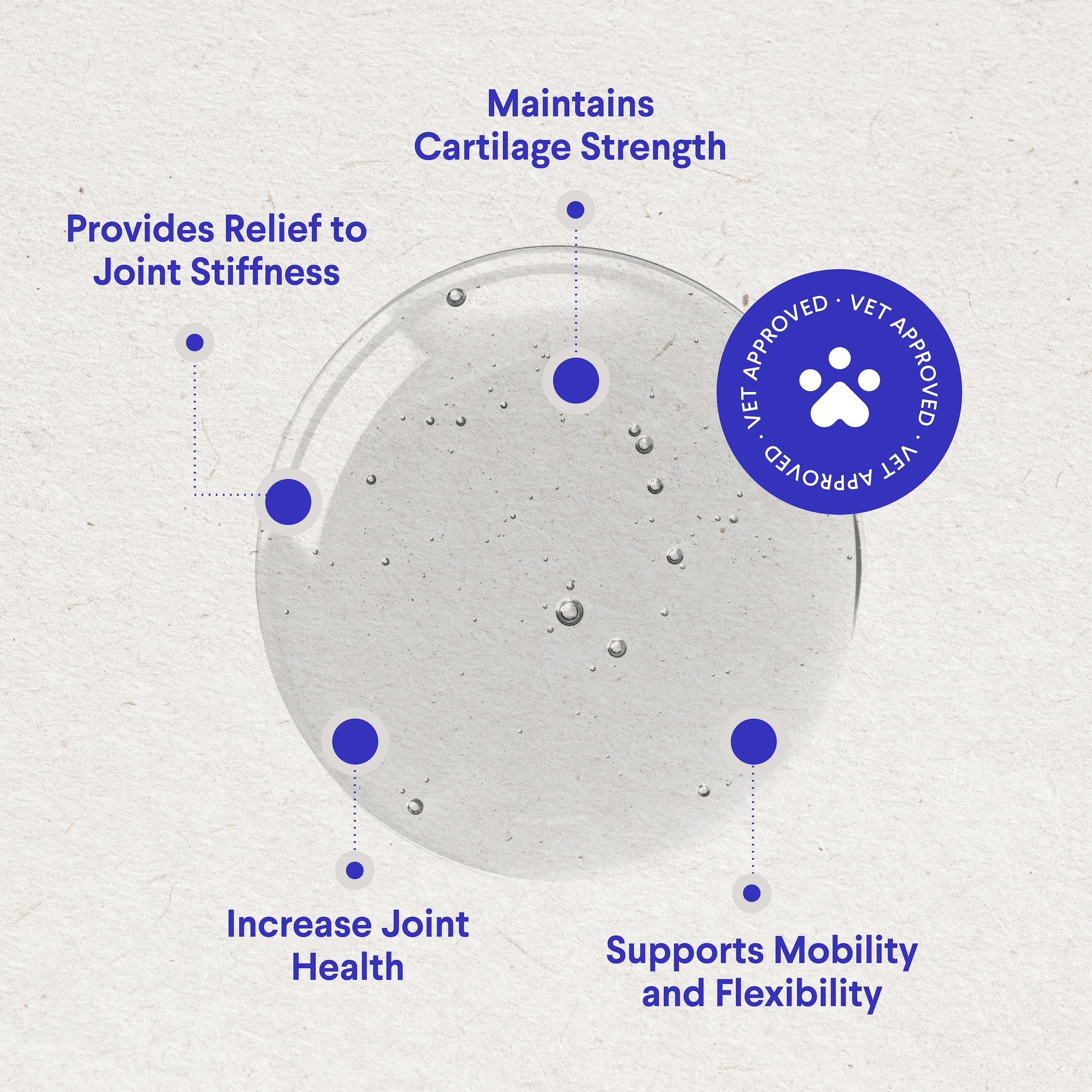 Wonder Paws liquid hip and joint topper applied to dog food for easy administration.