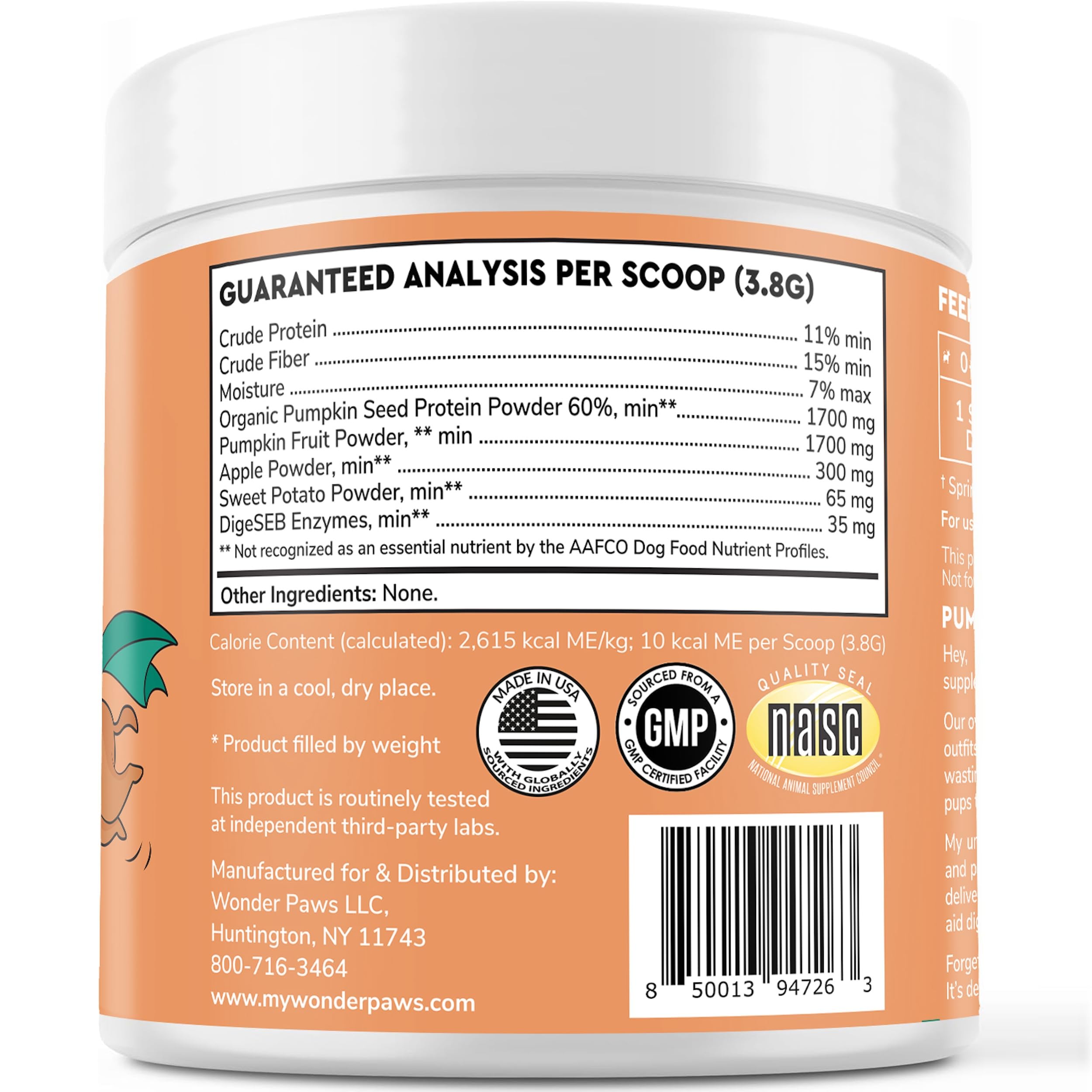 Wonder Paws NASC-certified badge on packaging highlights quality.