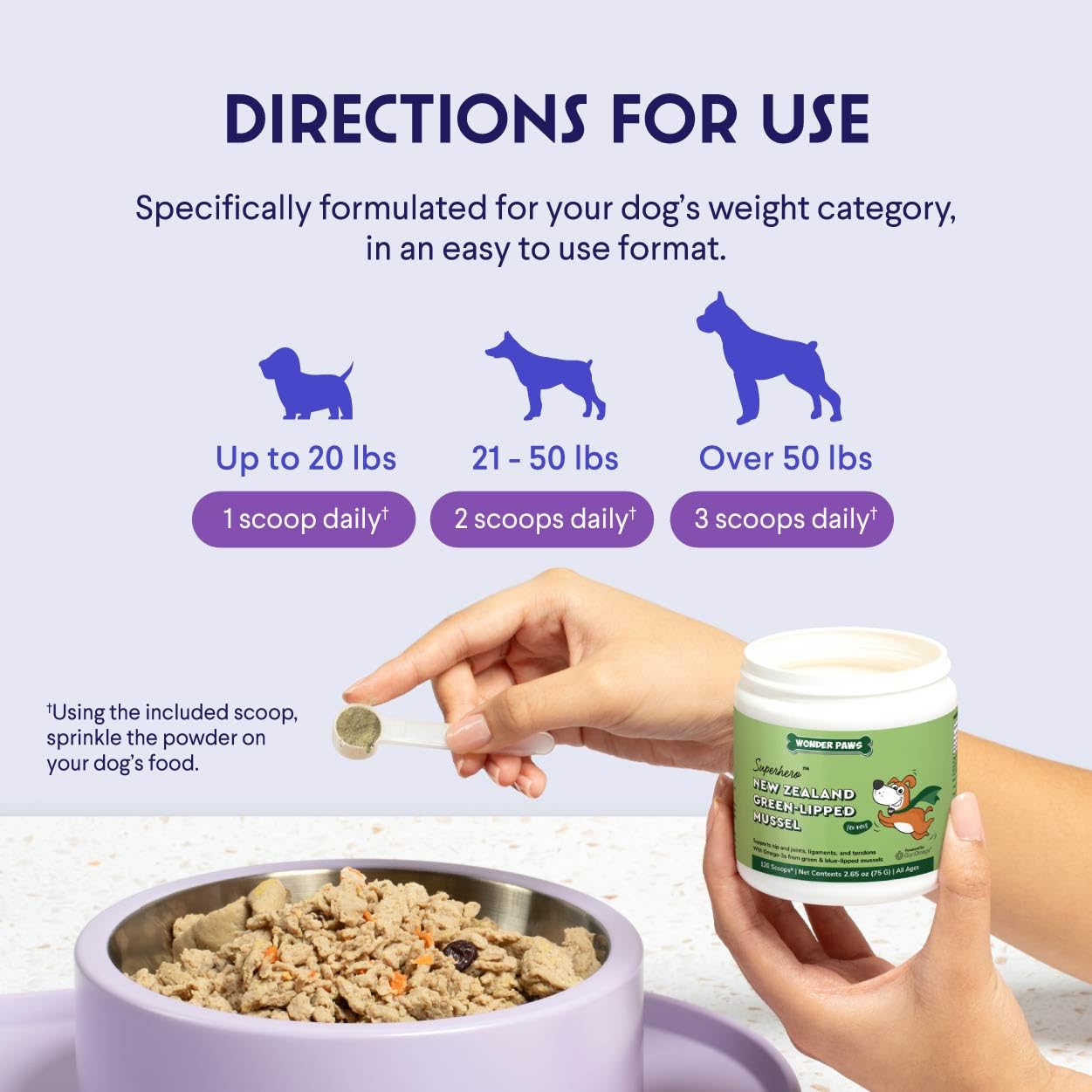 Wonder Paws omega-3 rich mussels image emphasizing nutritious daily supplement for joints