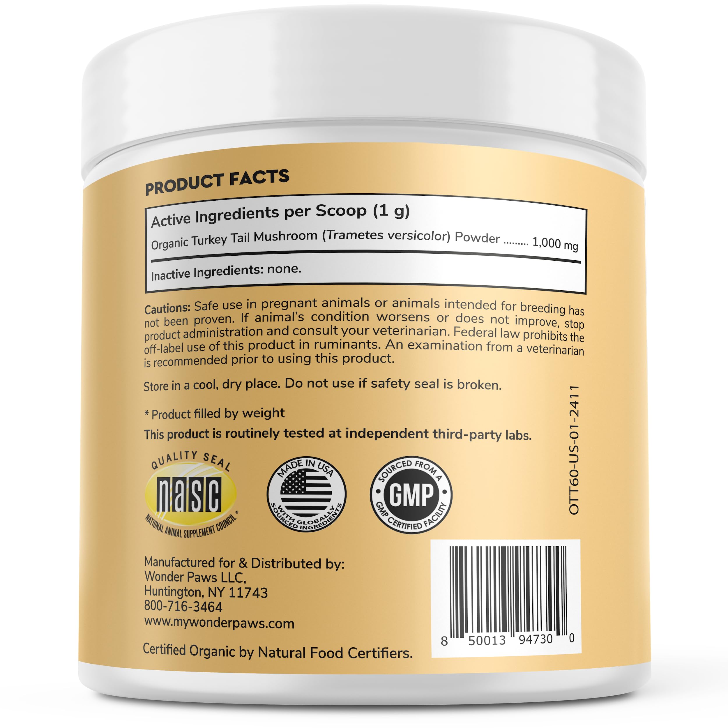 Wonder Paws organic Canada-sourced turkey tail mushroom for dogs supports overall wellness