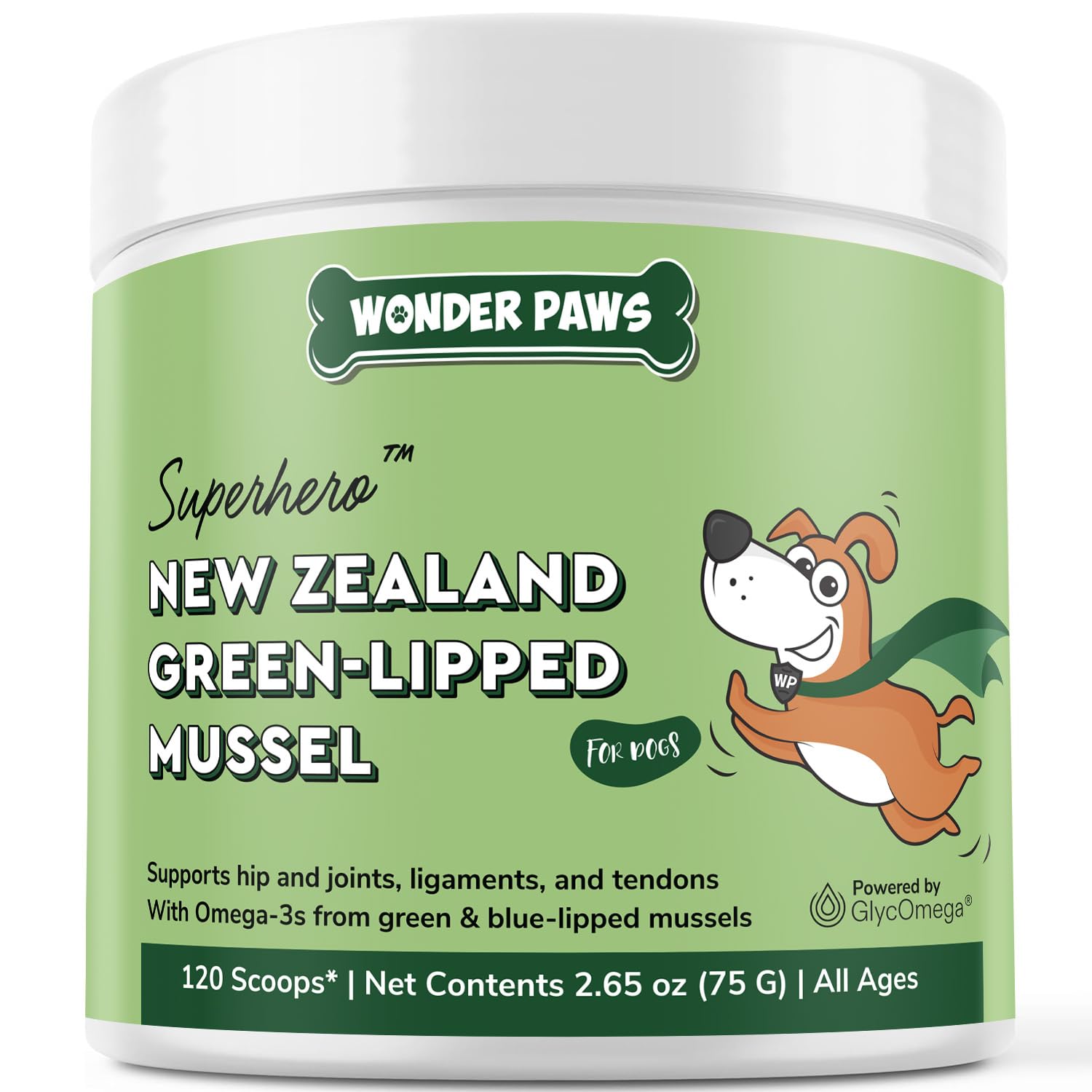 Wonder Paws premium green-lipped mussels tub for dogs supporting mobility
