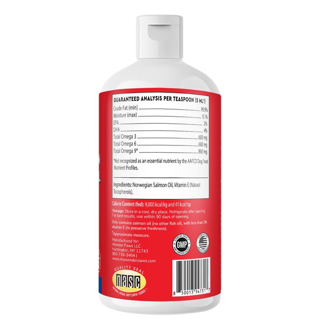 Wonder Paws Salmon Oil from pristine Norway emphasizes high-quality omega-3 sourcing.