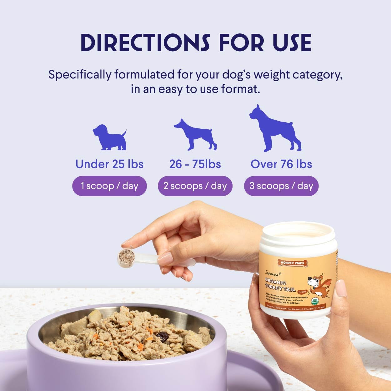 Wonder Paws turkey tail powder supports canine respiratory health and vitality