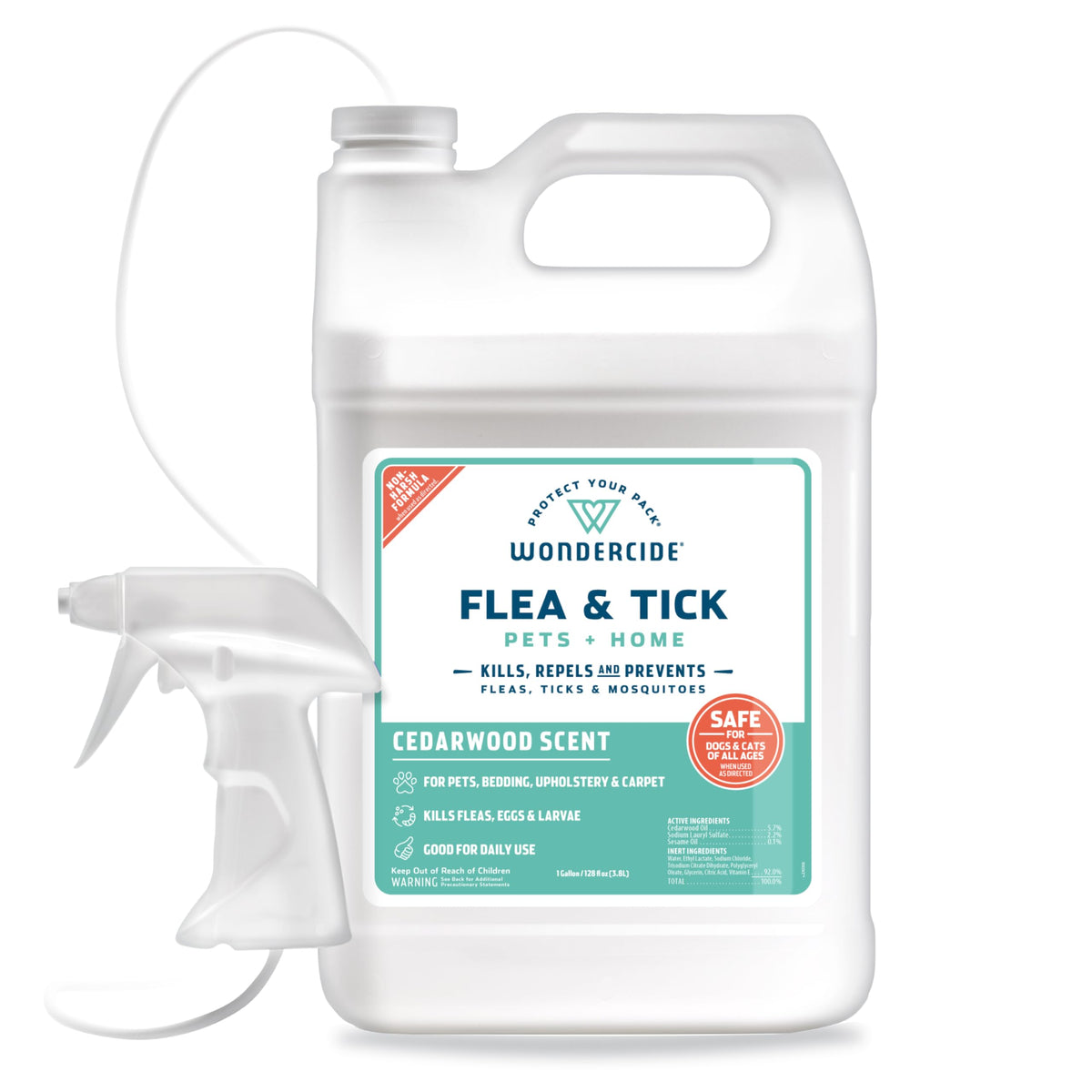 Wondercide cedarwood spray bottle showing plant-based protection for pets