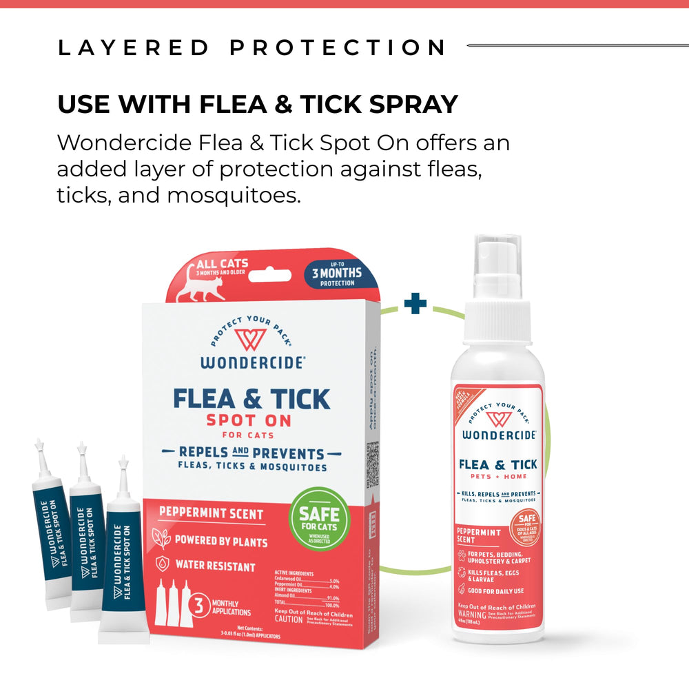 Wondercide spot-on is safe for cats 3 months and older when applied as directed.