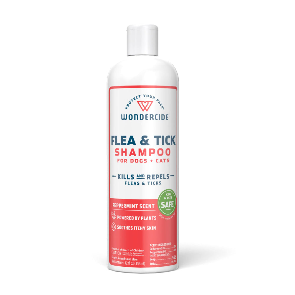 Wondercide flea and tick shampoo being poured for dogs and cats for quick pest relief