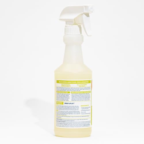 Wondercide spray applied to carpets and furniture for indoor pest prevention.