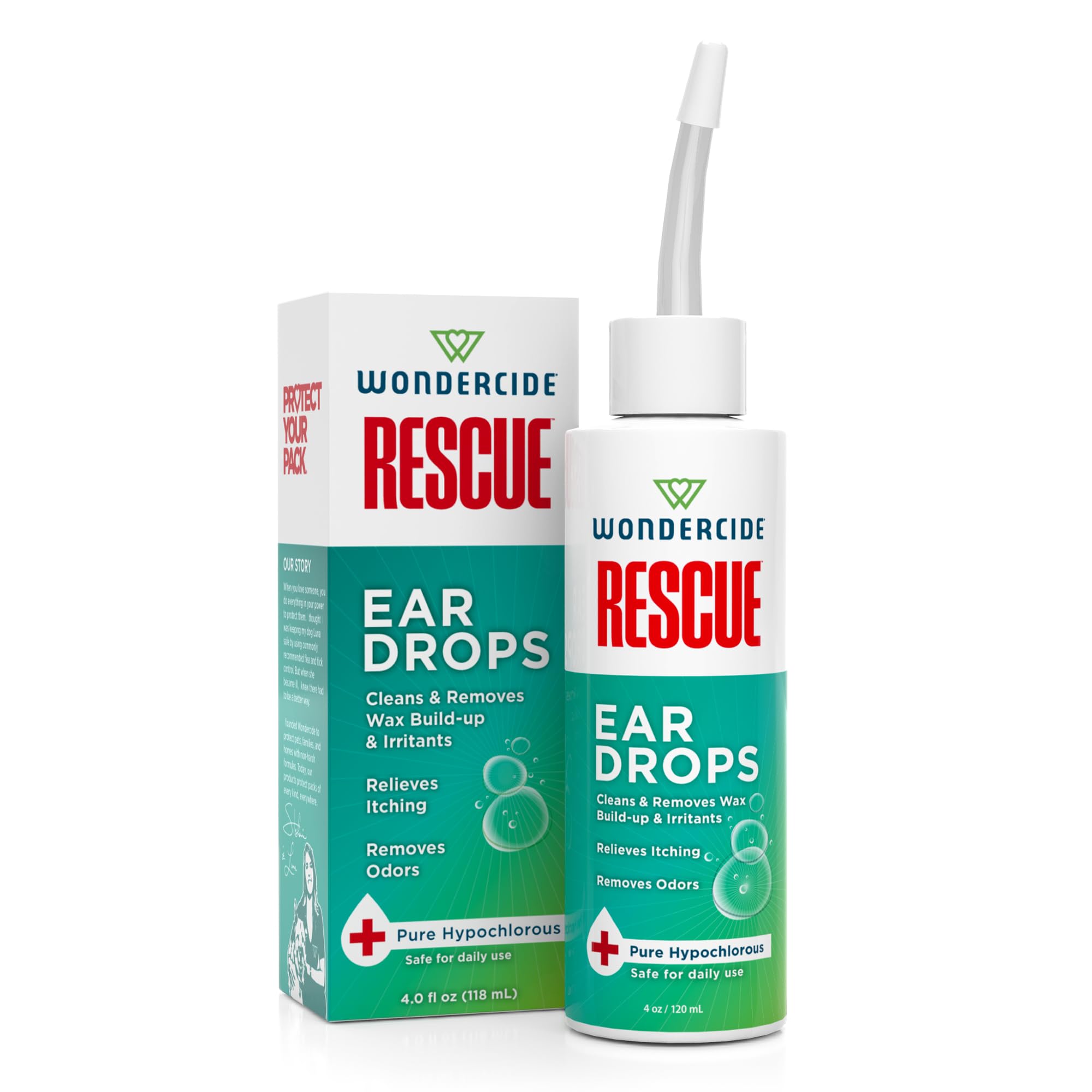 Wondercide Rescue Ear Drops bottle ready for gentle cleansing and odor removal in pets