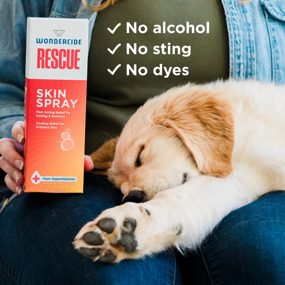 Wondercide Rescue Skin Spray safe around eyes and mouth when used as directed.