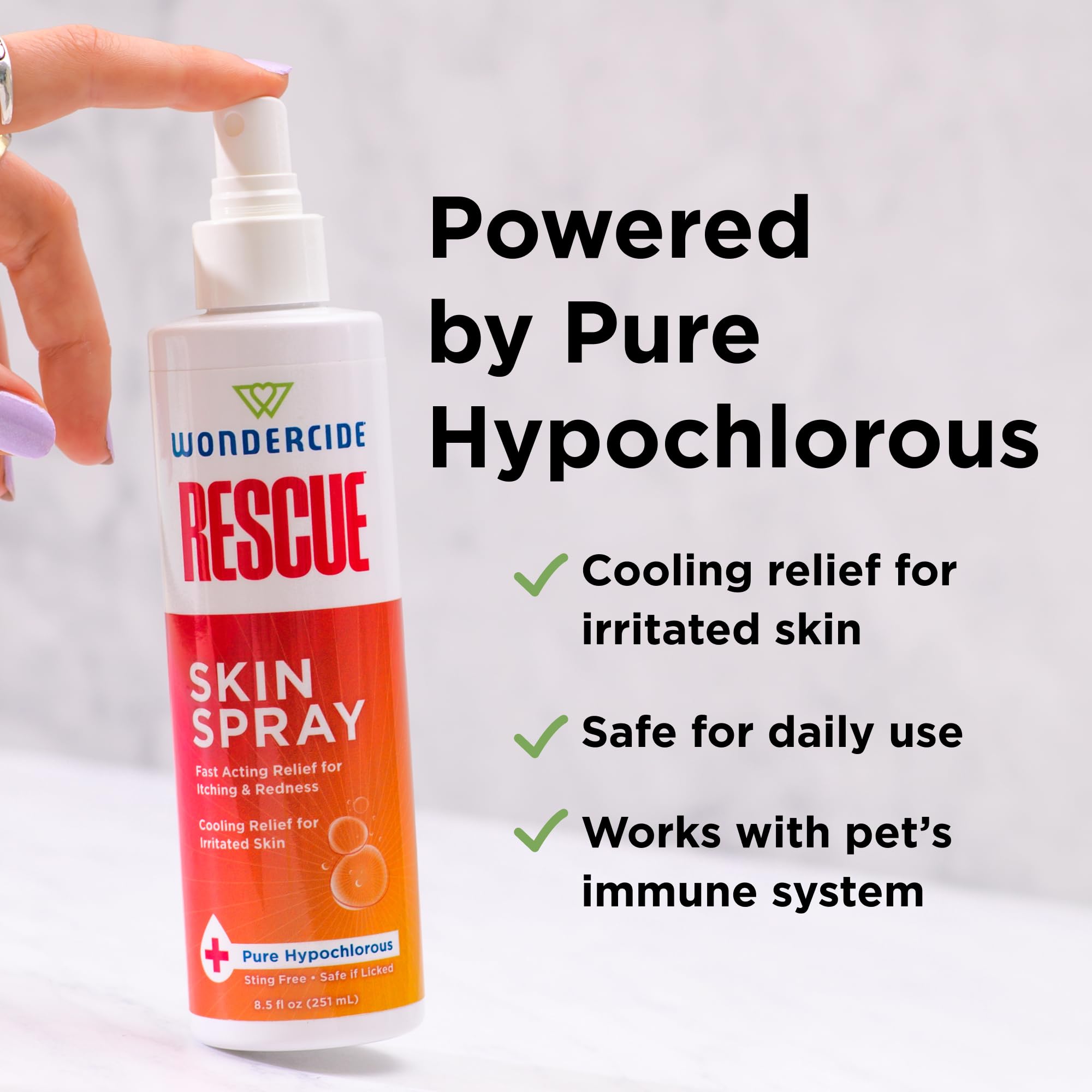 Wondercide Rescue Skin Spray under-coat application for sensitive areas.