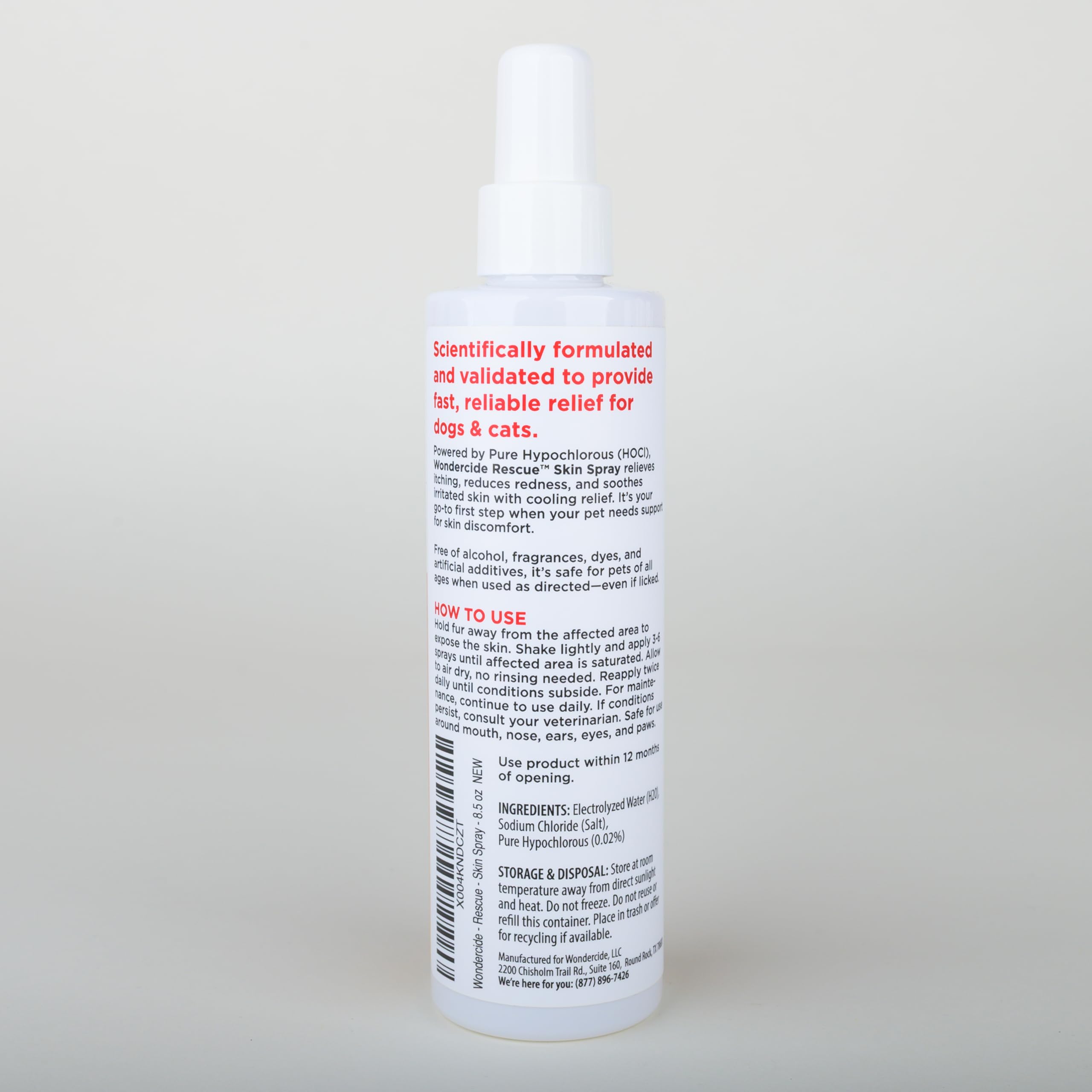 Wondercide Rescue Skin Spray proudly made in the USA with three ingredients.