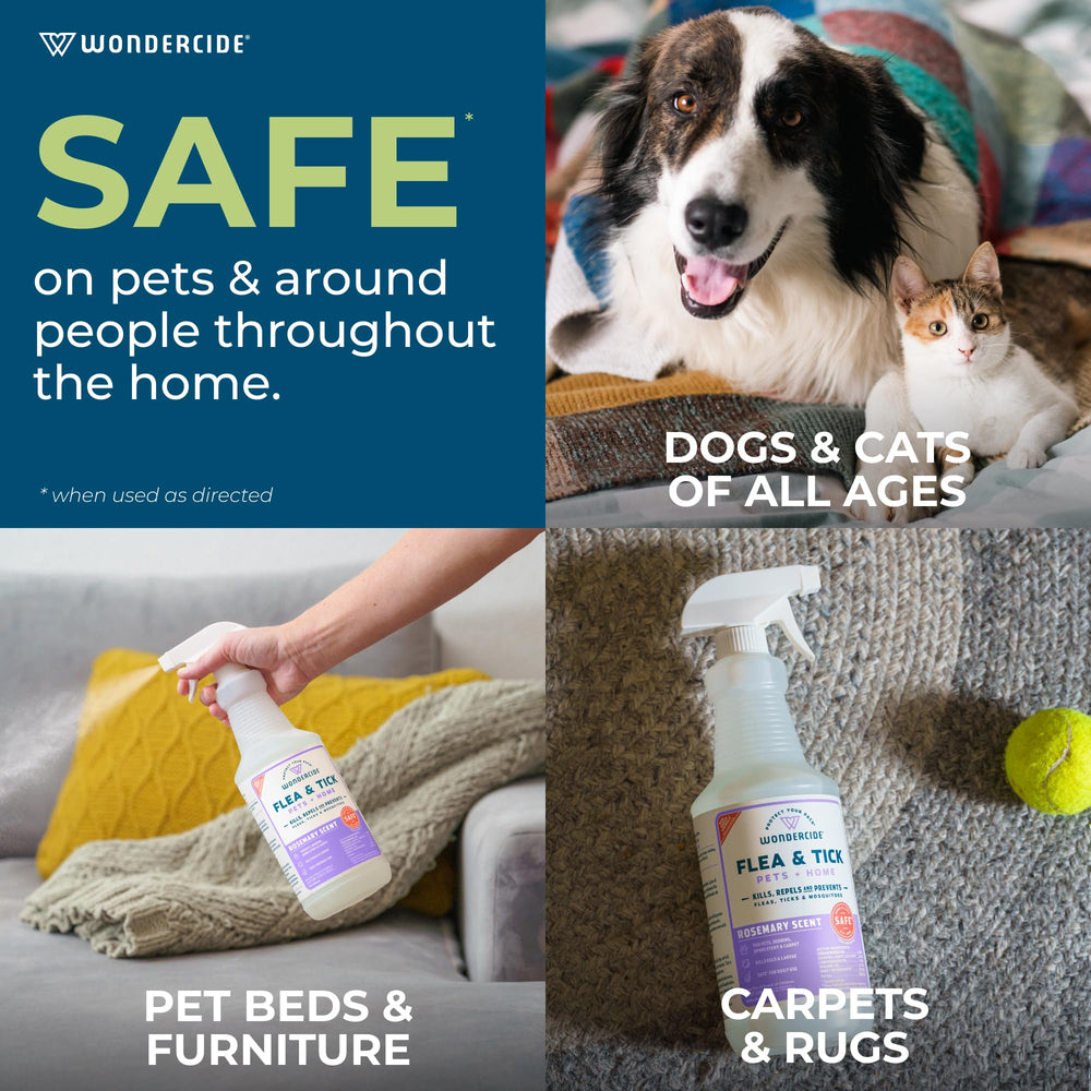 Wondercide Rosemary bedding-carpet spray illustrates indoor effectiveness on fabrics.