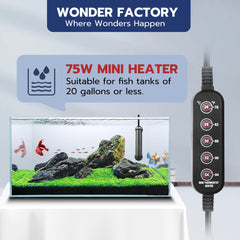 Wonderfactory 75W heater control panel shows five presets for precise temperatures