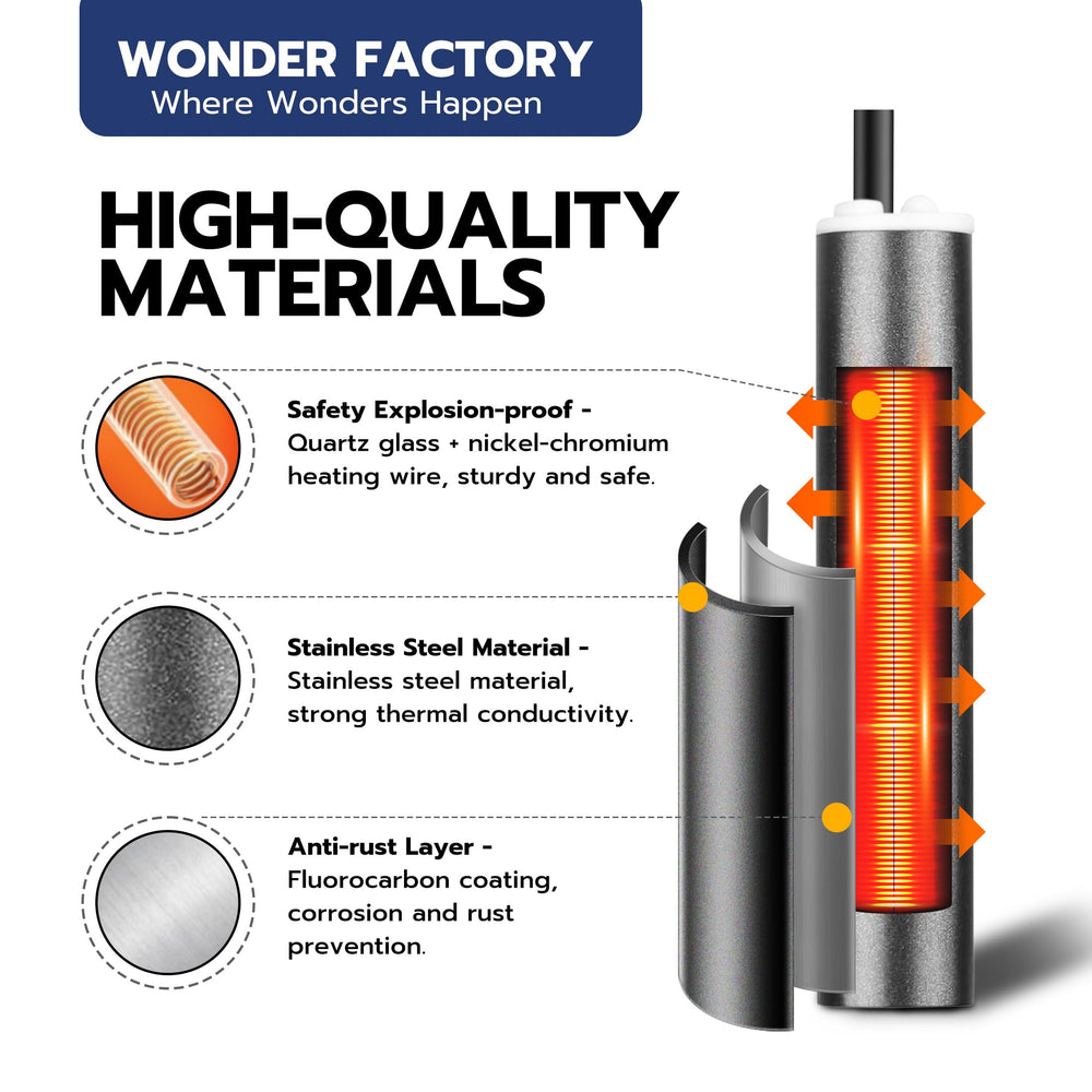 Wonderfactory 75W heater extended cord enables flexible tank placement