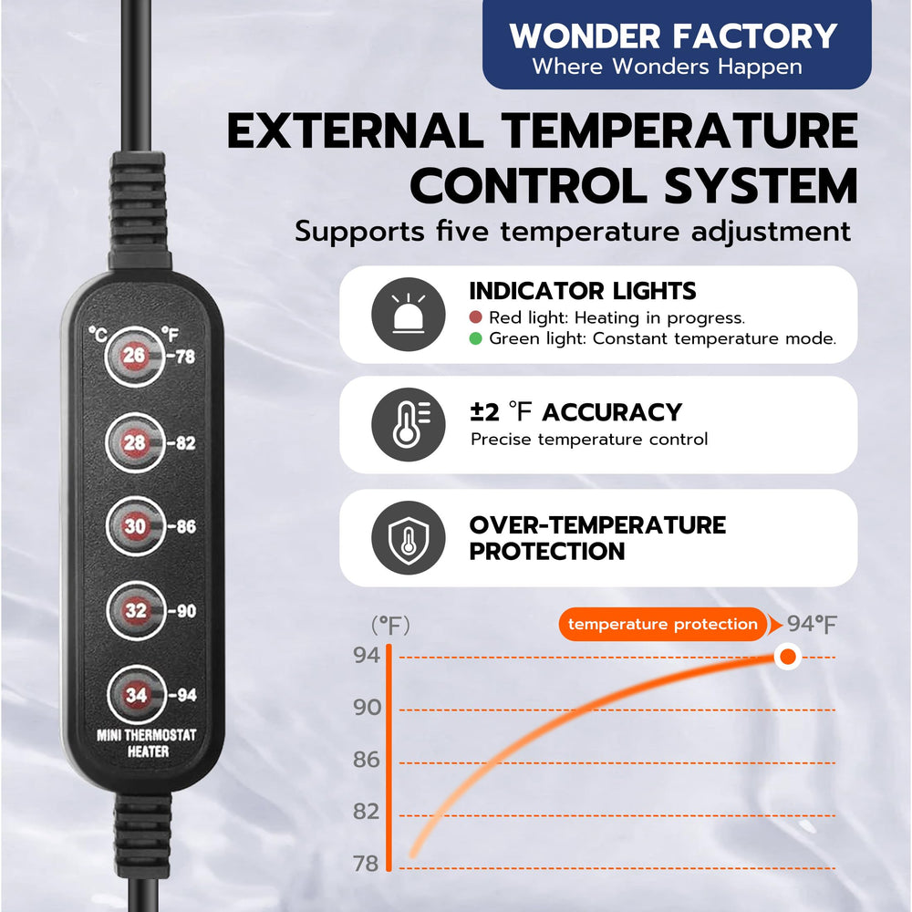 Wonderfactory 75W submersible heater with leak-proof design